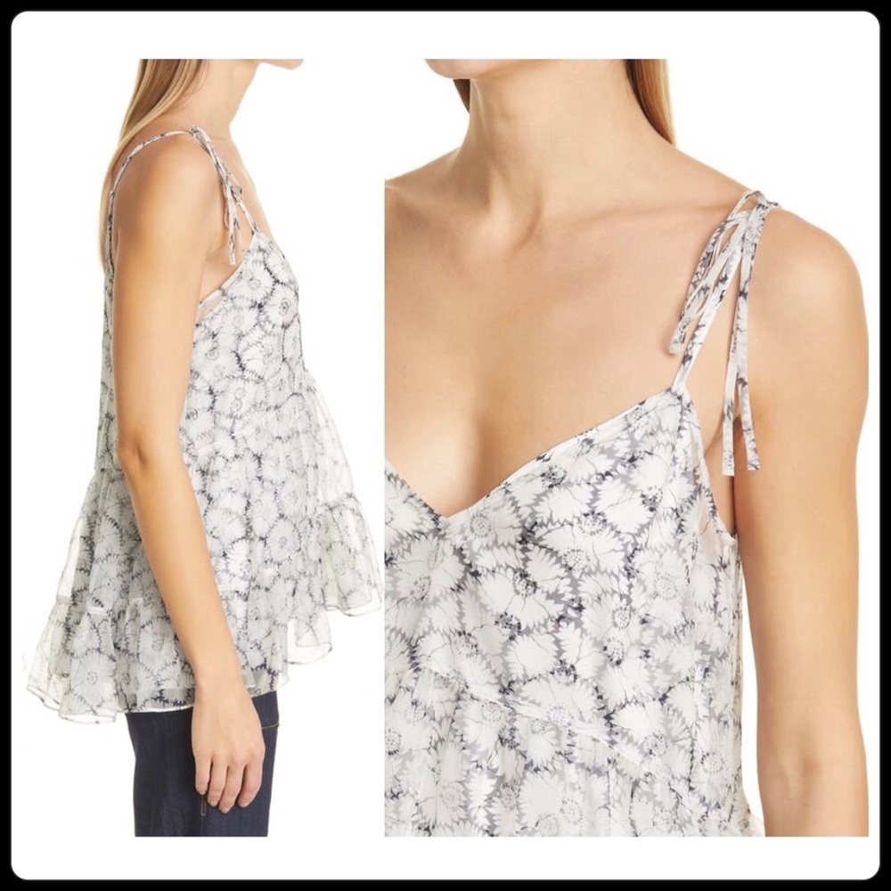 Cinq a Sept Esther floral ruffle hem silk top - Picture 2 of 11